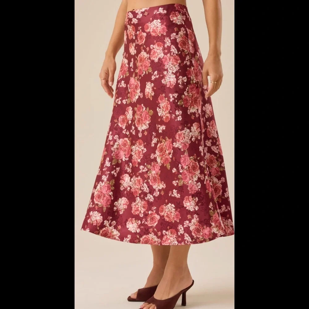 Altar'd State Cassidy Burgundy Floral A-Line Skirt - Picture 9 of 9